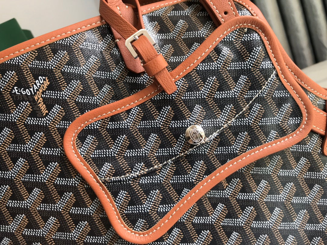 CHIEN GRIS BAG 33 IN BLACK GOYARDINE CANVAS AND TAN CALFSKIN TRIM House Of Sarah