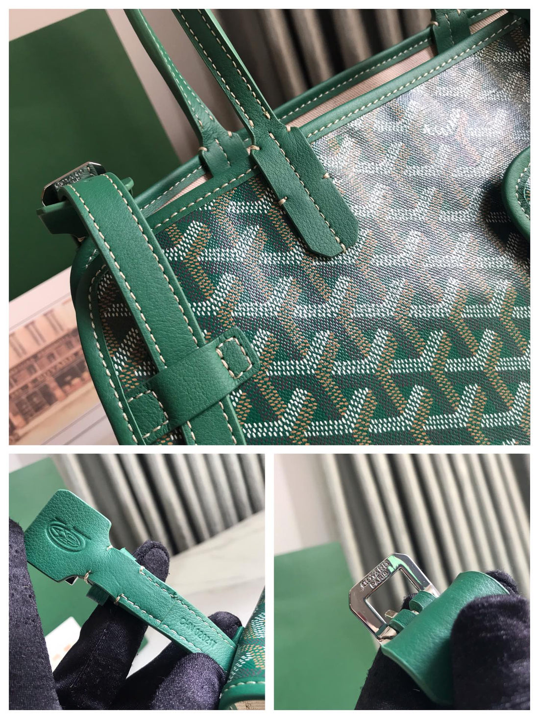 CHIEN GRIS BAG 33 IN GREEN GOYARDINE CANVAS AND CALFSKIN TRIM House Of Sarah