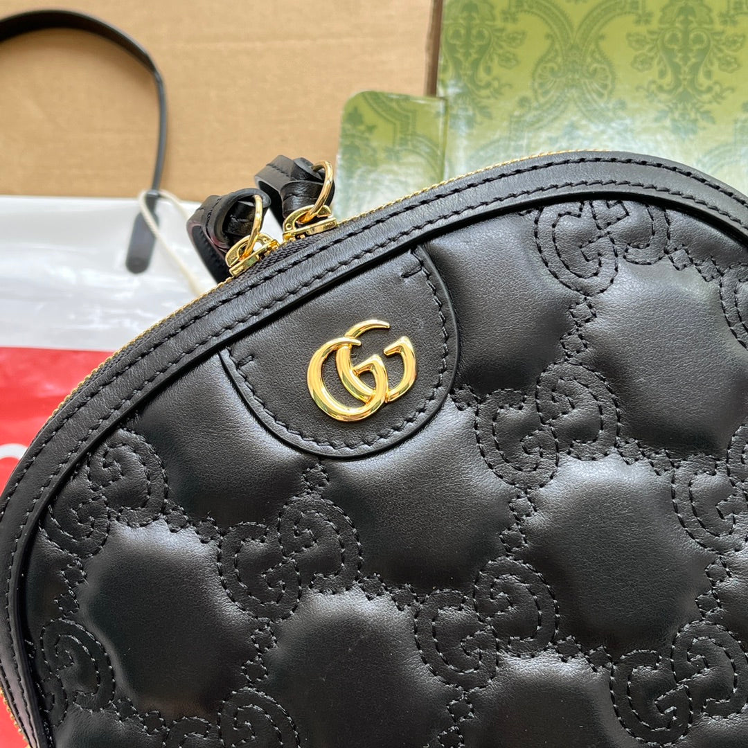 MATELASSÉ LEATHER SHOULDER BAG 23 IN BLACK EMBOSSED CALFSKIN GOLD HARDWARE by House Of Sarah