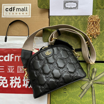 MATELASSÉ LEATHER SHOULDER BAG 23 IN BLACK EMBOSSED CALFSKIN GOLD HARDWARE House Of Sarah