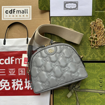 MATELASSÉ LEATHER SHOULDER BAG 23 IN GRAY EMBOSSED CALFSKIN GOLD HARDWARE House Of Sarah Bags