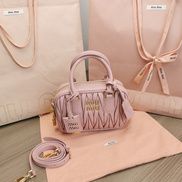 ARCADIE MATELASSÉ NAPPA SMALL BAG 19 IN PASTEL PINK LAMBSKIN GOLD HARDWARE By House Of Sarah