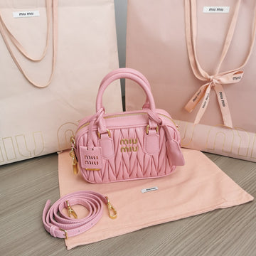 ARCADIE MATELASSÉ NAPPA SMALL BAG 19 IN FLAMINGO PINK LAMBSKIN GOLD HARDWARE House Of Sarah