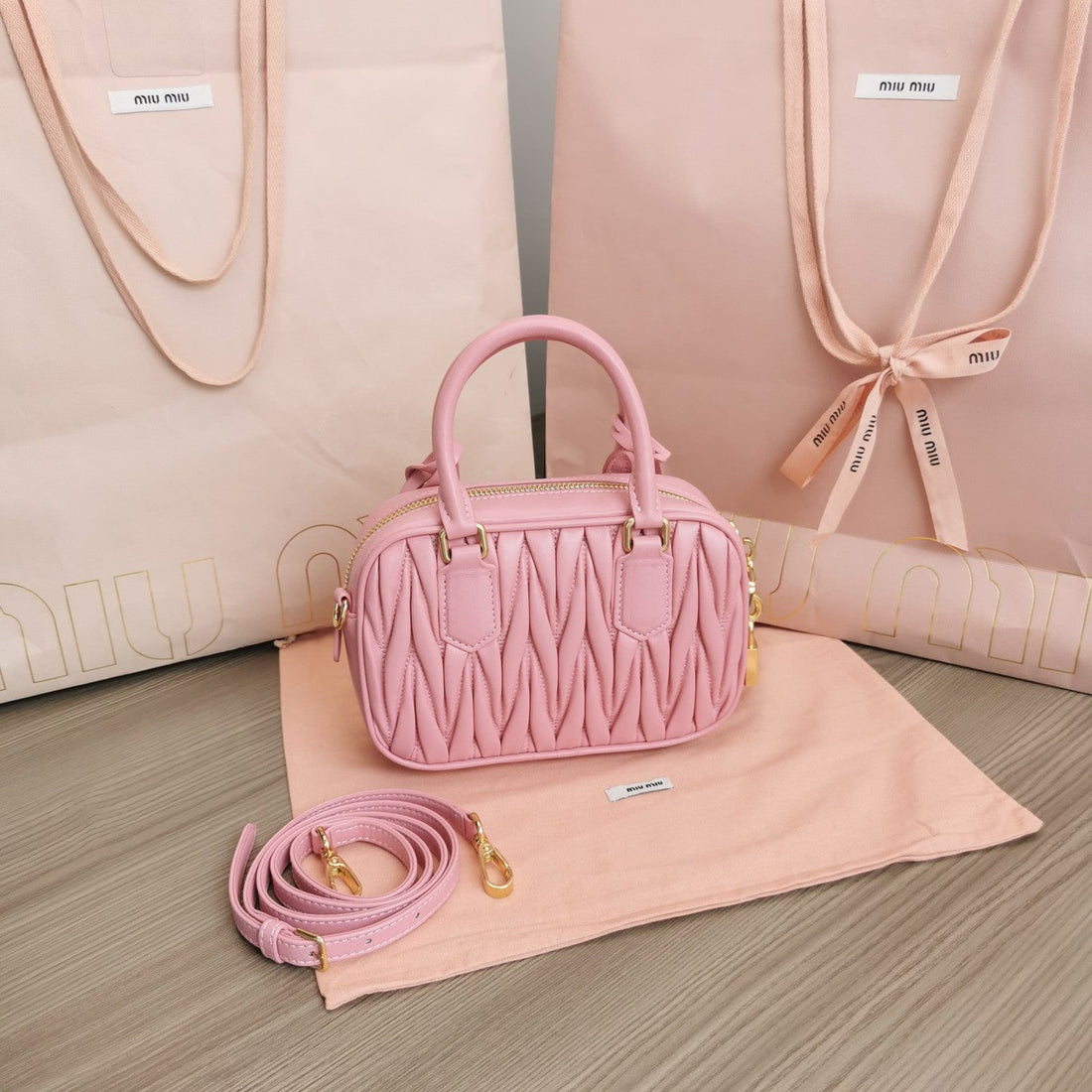 ARCADIE MATELASSÉ NAPPA SMALL BAG 19 IN FLAMINGO PINK LAMBSKIN GOLD HARDWARE House Of Sarah