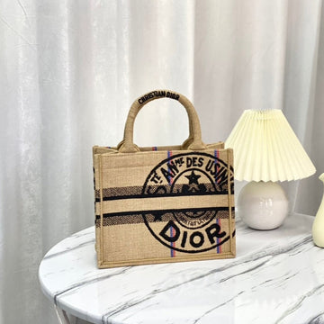 SHOPPING BAG 26 IN BEIGE AND BLACK EMBROIDERED CANVAS House Of Sarah Bags