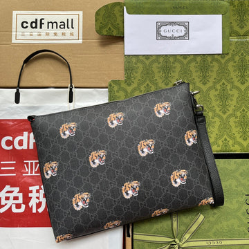 CLUTCH WITH TIGER PRINT 30 IN BLACK MONOGRAM CANVAS by House Of Sarah