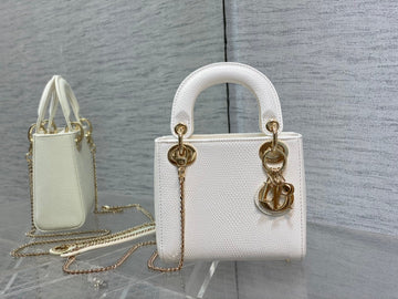 MINI LADY 17 BAG IN WHITE EMBOSSED LAMBSKIN WITH GOLDEN CLASP House Of Sarah Bags