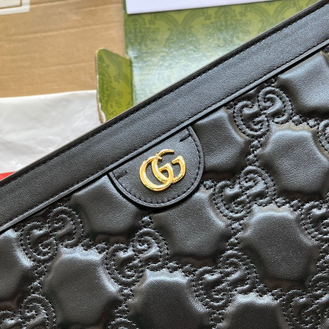 MATELASSÉ SHOULDER BAG 32 IN BLACK EMBOSSED CALFSKIN GOLD HARDWARE by House Of Sarah