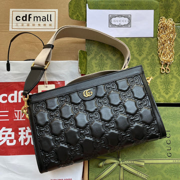MATELASSÉ SHOULDER BAG 32 IN BLACK EMBOSSED CALFSKIN GOLD HARDWARE House Of Sarah Bags