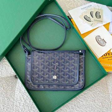 PLUMET POCKET WALLET 20 IN NAVY BLUE GOYARDINE CANVAS AND LAMBSKIN TRIM House Of Sarah Bags