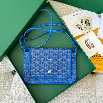 PLUMET POCKET WALLET 20 IN SAPPHIRE BLUE GOYARDINE CANVAS AND LAMBSKIN TRIM House Of Sarah Bags
