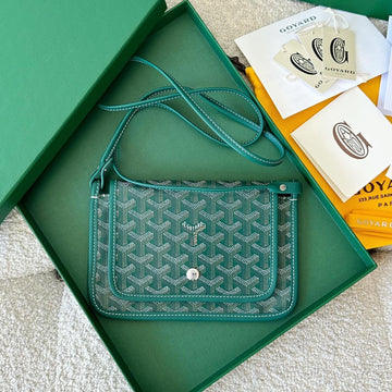 PLUMET POCKET WALLET 20 IN GREEN GOYARDINE CANVAS AND LAMBSKIN TRIM by House Of Sarah