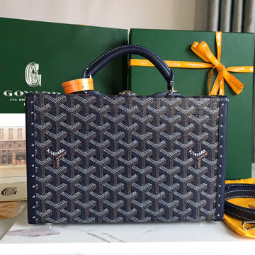 GRAND HÔTEL TRUNK BAG 24 IN NAVY BLUE GOYARDINE CANVAS AND CALFSKIN House Of Sarah