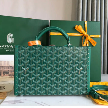 GRAND HÔTEL TRUNK BAG 24 IN GREEN GOYARDINE CANVAS AND CALFSKIN House Of Sarah
