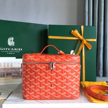 M VANITY CASE 20 IN ORANGE GOYARDINE CANVAS by House Of Sarah