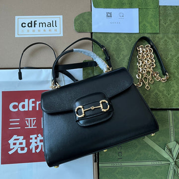 HORSEBIT 1955 MEDIUM TOP HANDLE BAG 29 IN BLACK CALFSKIN GOLD HARDWARE House Of Sarah Bags