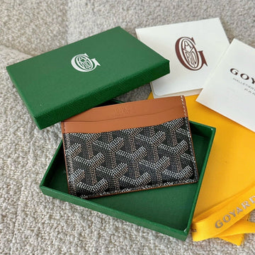 SAINT-SULPICE CARD WALLET 10 IN BLACK GOYARDINE CANVAS AND TAN CALFSKIN House Of Sarah