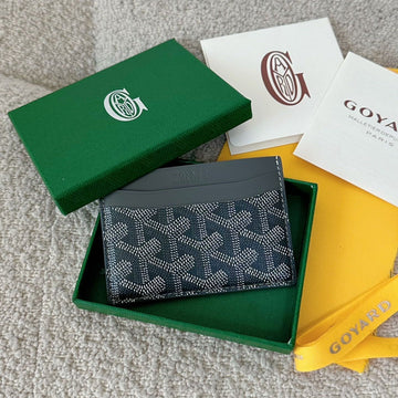 SAINT-SULPICE CARD WALLET 10 IN GREY BLACK GOYARDINE CANVAS AND CALFSKIN by House Of Sarah