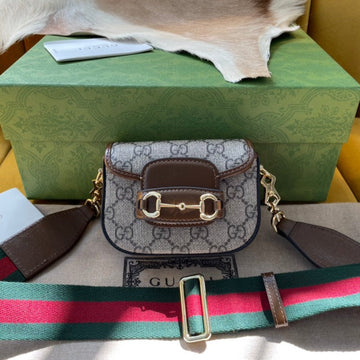 GG 12 HORSEBIT 1955 SUPER MINI BAG BEIGE CANVAS AND EBONY CALFSKIN House Of Sarah