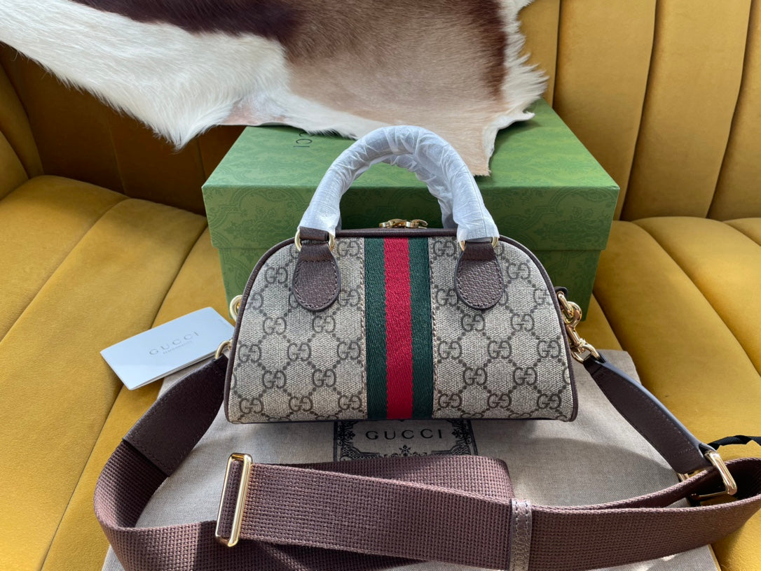OPHIDIA GG SMALL 21 SHOULDER BAG BEIGE AND EBONY SUPREME CANVAS House Of Sarah