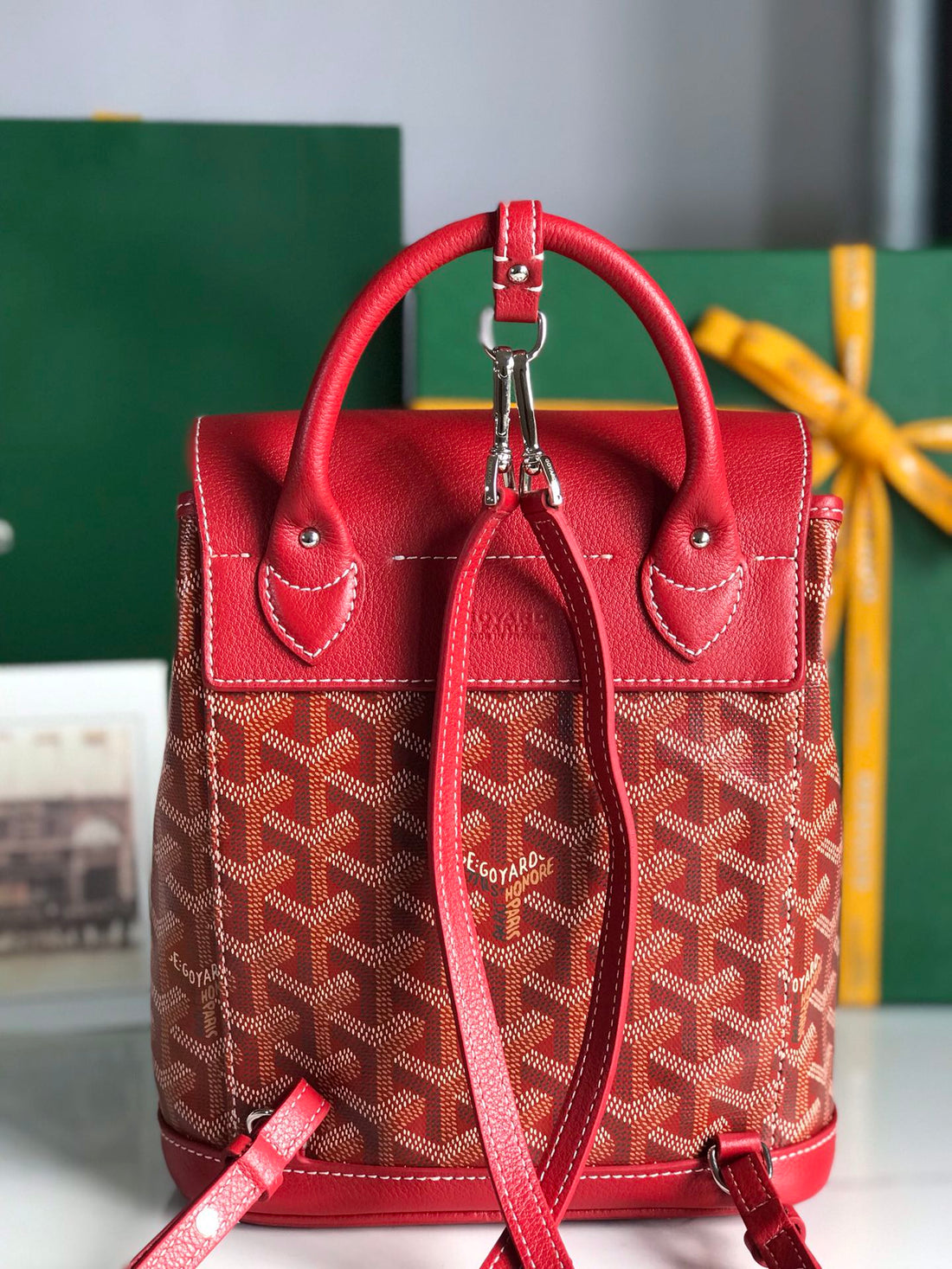 ALPIN MINI BACKPACK 21 IN CLASSIC RED LAMBSKIN AND GOYARDINE CANVAS House Of Sarah