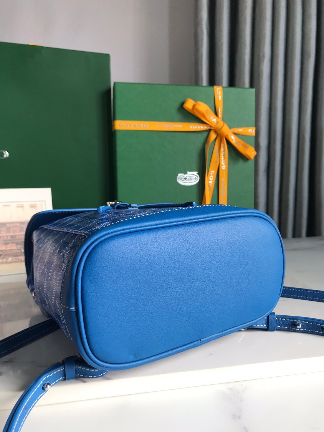 ALPIN MINI BACKPACK 21 IN SAPPHIRE BLUE LAMBSKIN AND GOYARDINE CANVAS House Of Sarah Bags