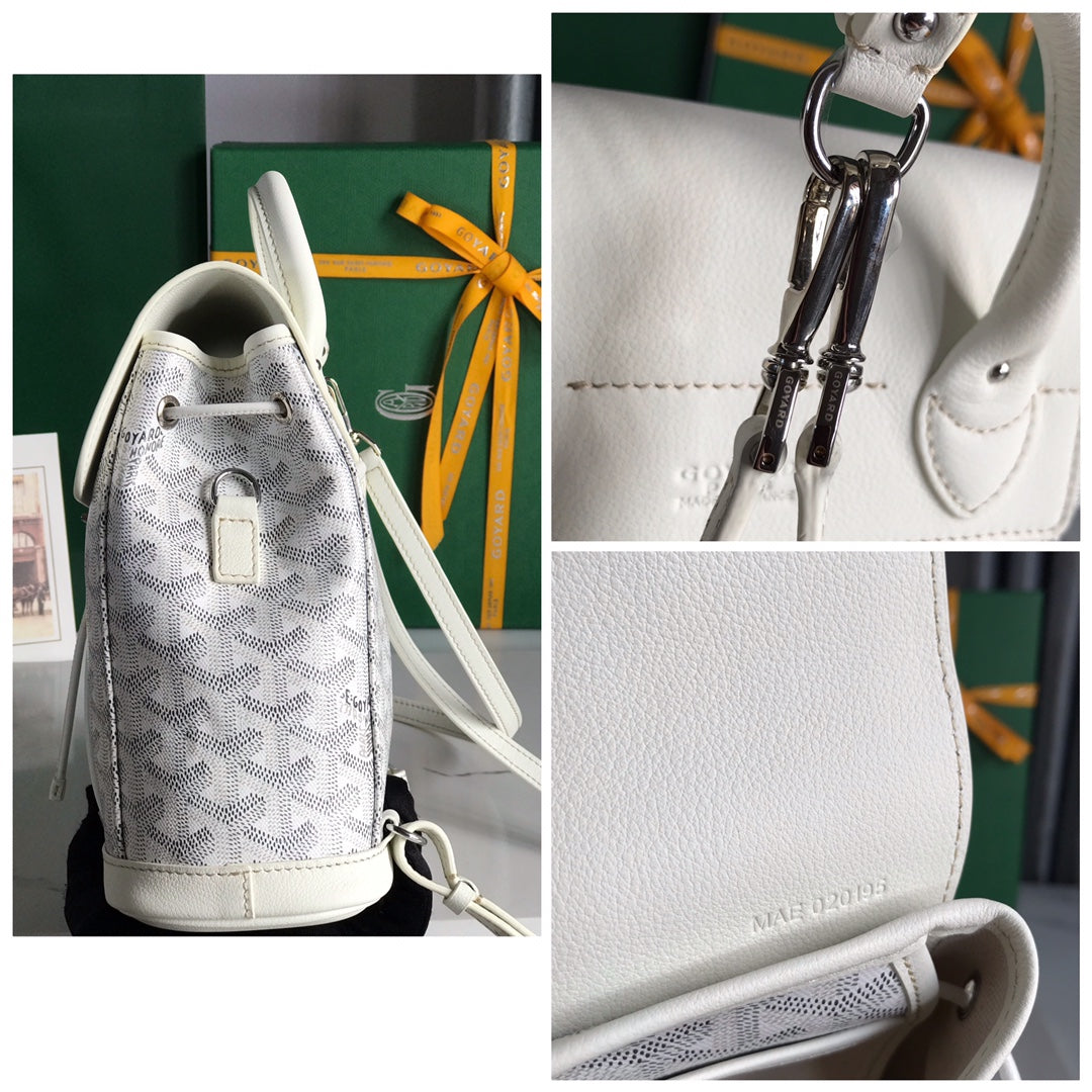 ALPIN MINI BACKPACK 21 IN WHITE LAMBSKIN AND GOYARDINE CANVAS by House Of Sarah