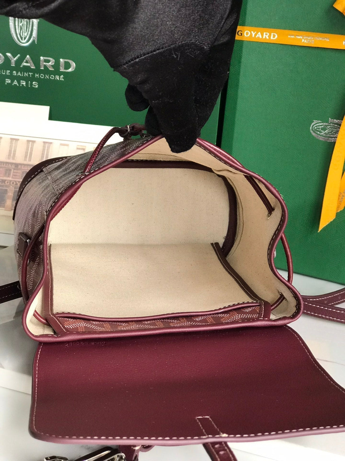 ALPIN MINI BACKPACK 21 IN WINE RED LAMBSKIN AND GOYARDINE CANVAS House Of Sarah