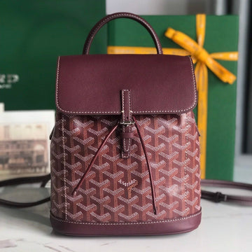 ALPIN MINI BACKPACK 21 IN WINE RED LAMBSKIN AND GOYARDINE CANVAS House Of Sarah