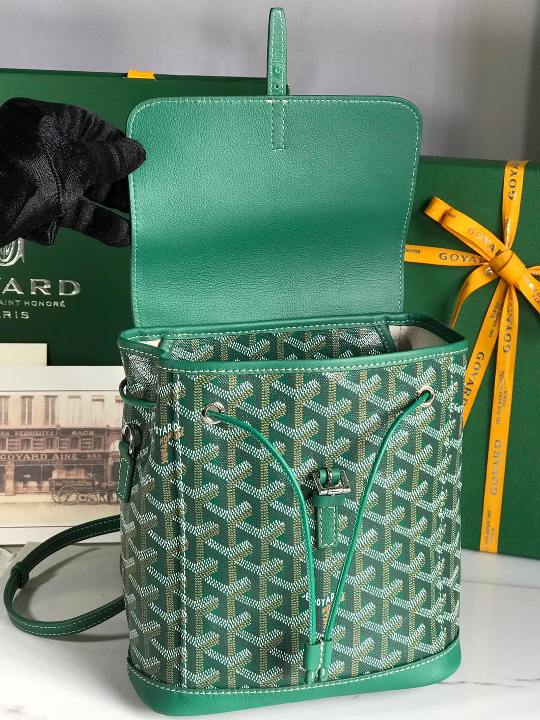 ALPIN MINI BACKPACK 21 IN GREEN LAMBSKIN AND GOYARDINE CANVAS House Of Sarah Bags