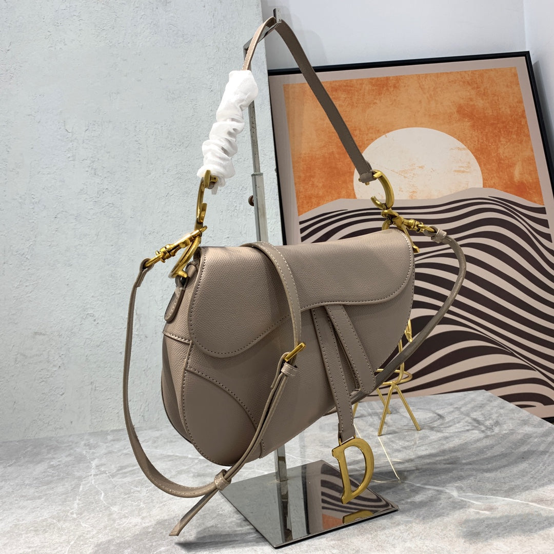 CD Saddle Bag Strap Warm Taupe Grained Brown Calfskin House Of Sarah Bags