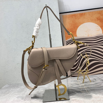 CD Saddle Bag Strap Warm Taupe Grained Brown Calfskin House Of Sarah Bags