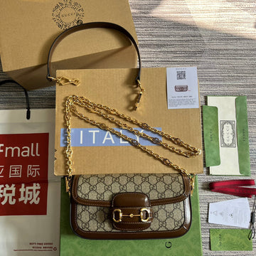 GG HORSEBIT 1955 BAG 24 IN BEIGE CANVAS AND BROWN CALFSKIN House Of Sarah