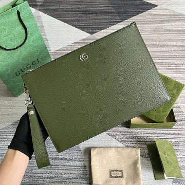MARMONT POUCH 30 IN ARMY GREEN LAMBSKIN House Of Sarah