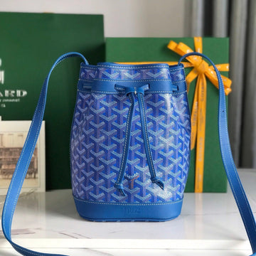 PETIT FLOT BUCKET BAG 22 IN SAPPHIRE BLUE GOYARDINE CANVAS AND LAMBSKIN TRIM House Of Sarah