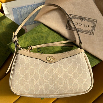 OPHIDIA GG SMALL 25 HANDBAG BEIGE AND WHITE SUPREME CANVAS House Of Sarah