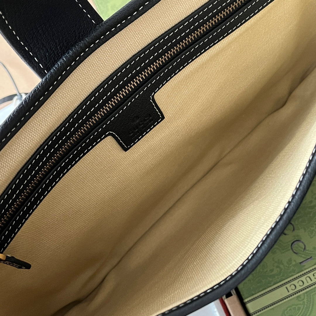 MEDIUM SHOULDER BAG 39 IN BEIGE CANVAS MIX BLACK CALFSKIN GOLD HARDWARE House Of Sarah