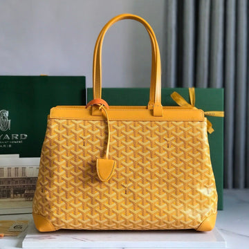 BELLECHASSE BIAUDE PM BAG 36 IN YELLOW GOYARDINE CANVAS AND CALFSKIN TRIM House Of Sarah Bags
