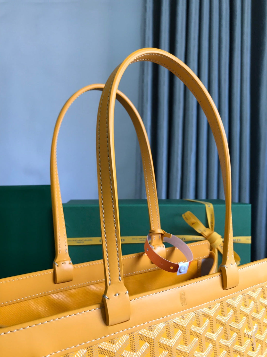 BELLECHASSE BIAUDE PM BAG 36 IN YELLOW GOYARDINE CANVAS AND CALFSKIN TRIM House Of Sarah Bags