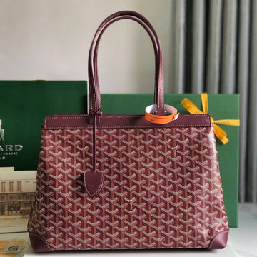 BELLECHASSE BIAUDE PM BAG 36 IN WINE RED GOYARDINE CANVAS AND CALFSKIN TRIM House Of Sarah
