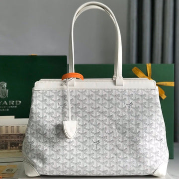 BELLECHASSE BIAUDE PM BAG 36 IN WHITE GOYARDINE CANVAS AND CALFSKIN TRIM by House Of Sarah