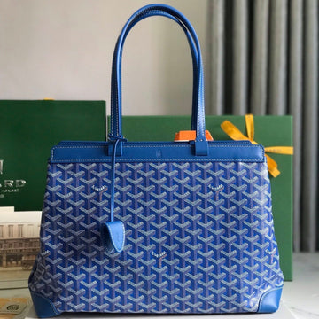BELLECHASSE BIAUDE PM BAG 36 IN BLUE GOYARDINE CANVAS AND CALFSKIN TRIM House Of Sarah