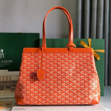 BELLECHASSE BIAUDE PM BAG 36 IN ORANGE GOYARDINE CANVAS AND CALFSKIN TRIM House Of Sarah