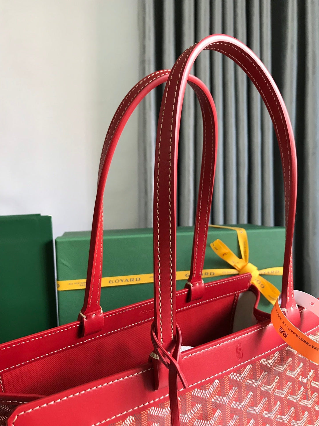 BELLECHASSE BIAUDE PM BAG 36 IN CLASSIC RED GOYARDINE CANVAS AND CALFSKIN TRIM House Of Sarah