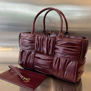 SMALL ARCO TOTE 30 IN WINE RED SOFT LAMBSKIN House Of Sarah