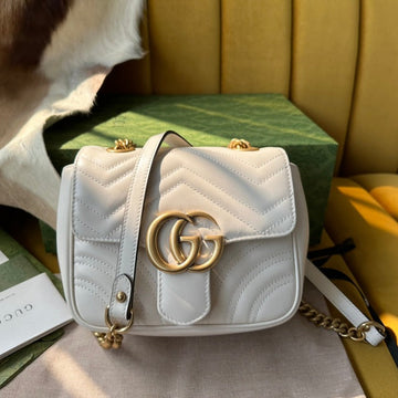 GG MARMONT MINI 18 HANDBAG IN WHITE CALFSKIN by House Of Sarah