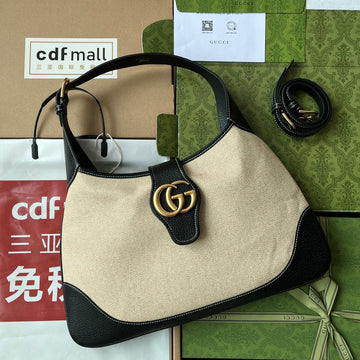 MEDIUM APHRODITE 39 BAG IN BEIGE CANVAS AND BLACK CALFSKIN GOLD HARDWARE House Of Sarah