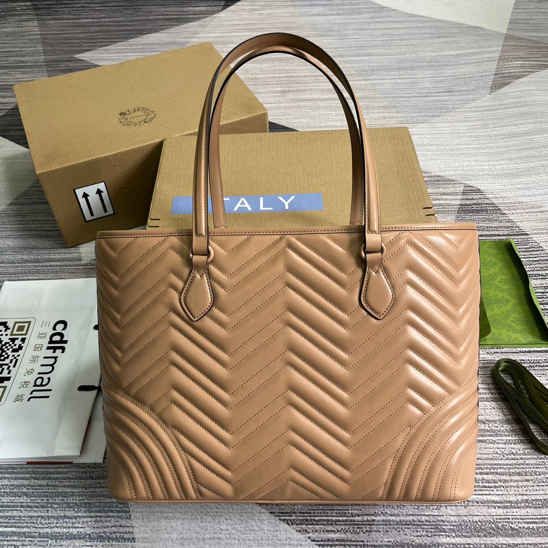GG MARMONT LARGE 38 TOTE IN BEIGE CAMEL CALFSKIN House Of Sarah