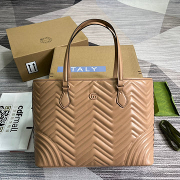 GG MARMONT LARGE 38 TOTE IN BEIGE CAMEL CALFSKIN House Of Sarah