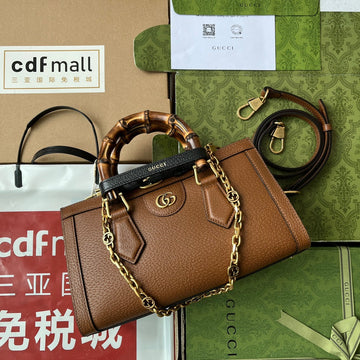 DIANA MEDIUM TOTE BAG 27 IN BROWN CALFSKIN BAMBOO HANDLES House Of Sarah